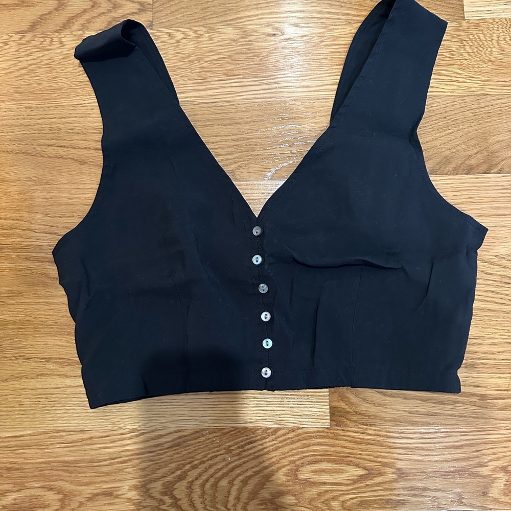 Madewell Black Button-Up Crop Top